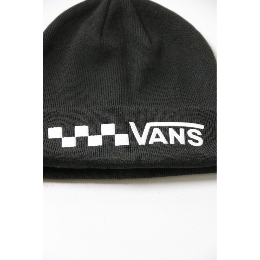 Vans Mens Black Checkerboard Logo Knit Beanie Hat Skater Streetwear One Size